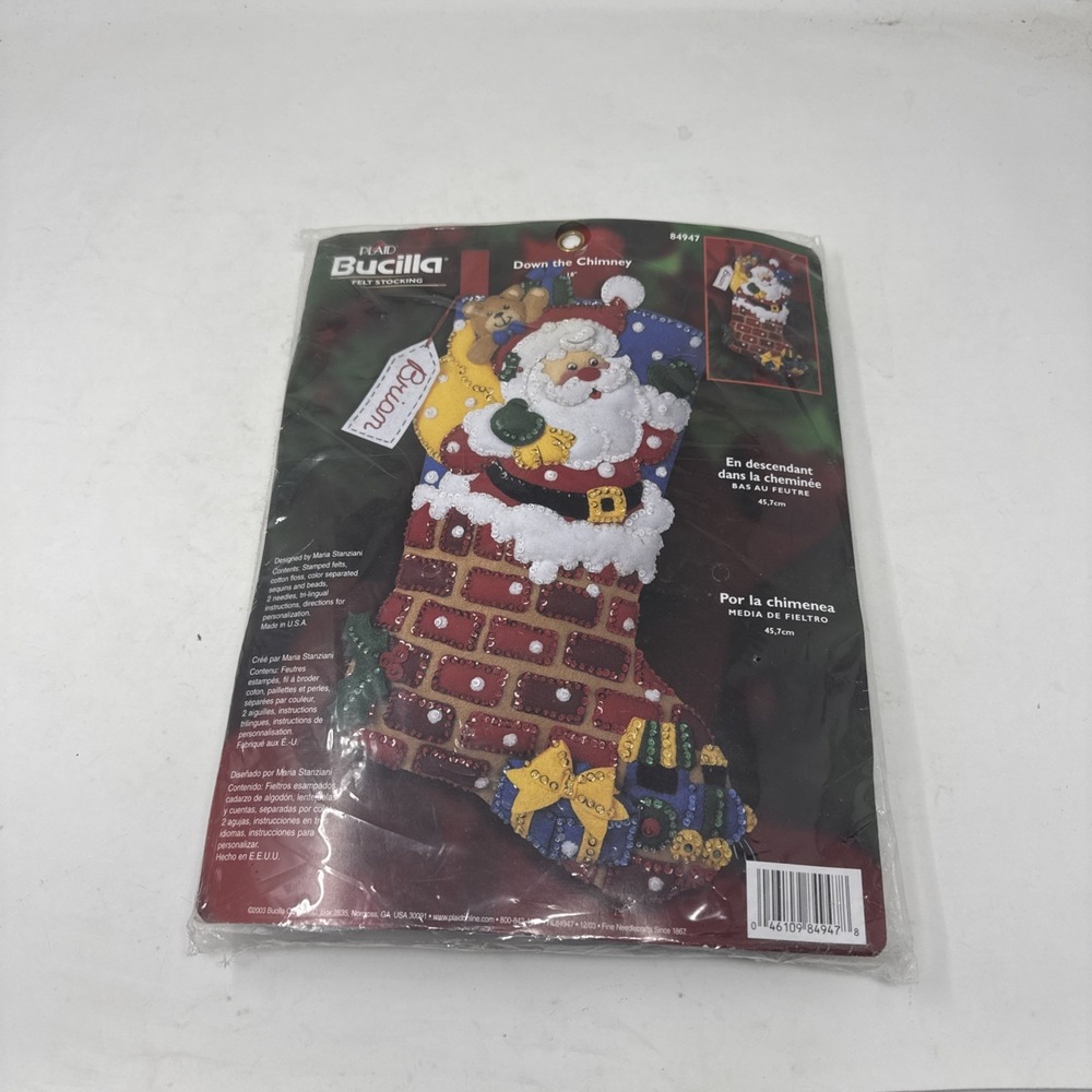 Bucilla Down The Chimney Felt Stocking Kit 84947 Santa Toys Sequins Bead 18" NEW